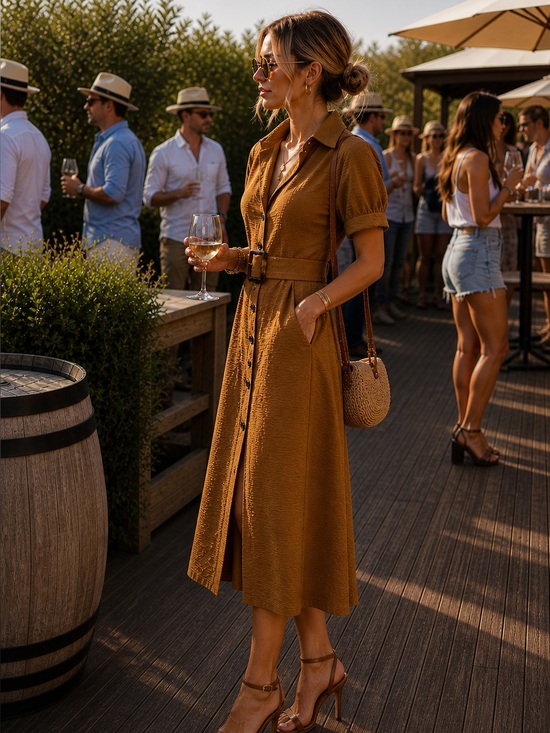 Monteau Dresses & Skirts - Monteau Brown Button-Front Midi Dress